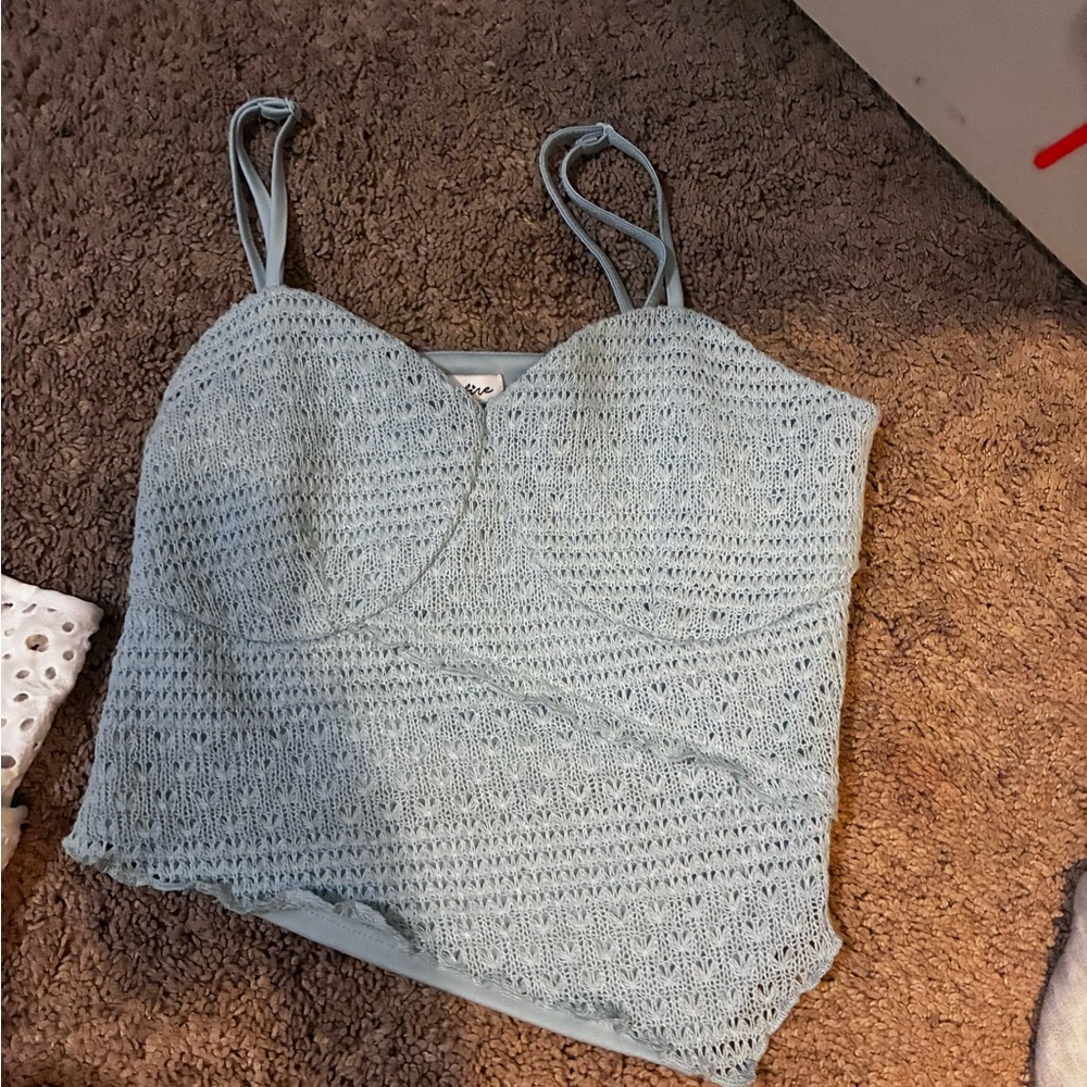 Women's Light Blue Crochet Tank Top